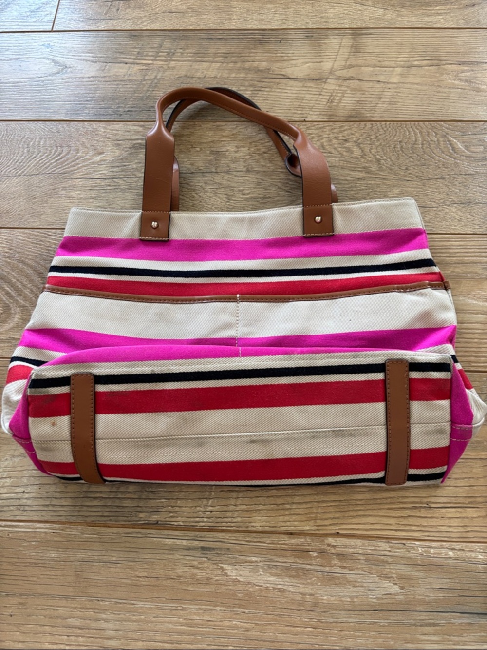 Kate Spade New York Oak Island Stripe Magazine Tote Pink Tan - Picture 4 of 8